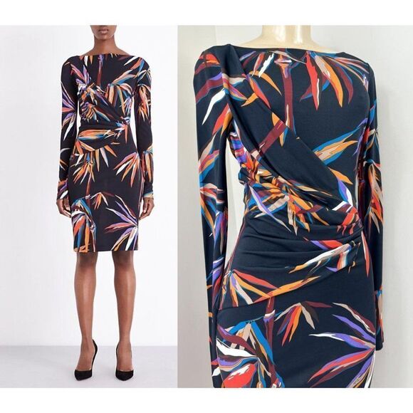 NWT EMILIO PUCCI Black Runway Bamboo Leaf Print Sheath Mini Dress Size I… - Picture 2 of 16
